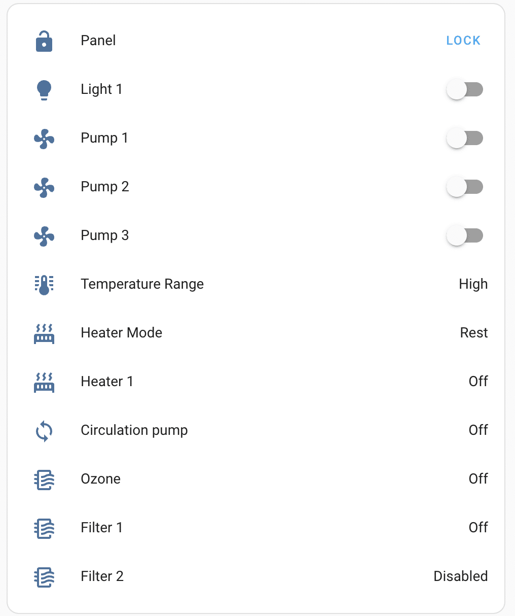 ControlMySpa sensors in Home Assistant